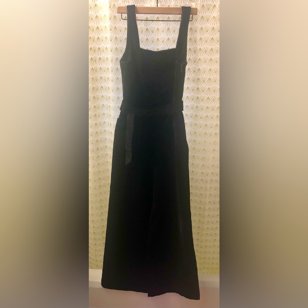 PAIGE- size 8, wide-leg cropped black velvet jumpsuit